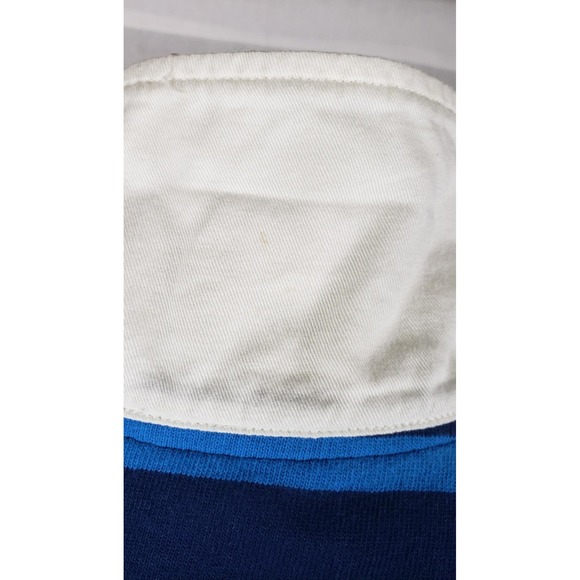 Lands End Rugby Shirt Mens Large Blue Navy Stripe Long Sleeve Cotton Polo Casual - Picture 5 of 6